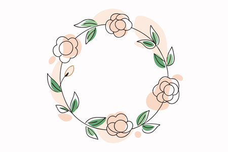 Watercolor floral wreath with circle on white backgroundのイラスト素材