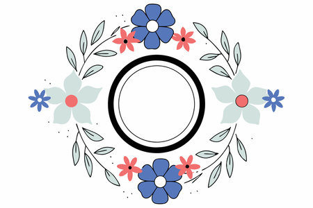 Watercolor floral wreath with circle on white backgroundのイラスト素材