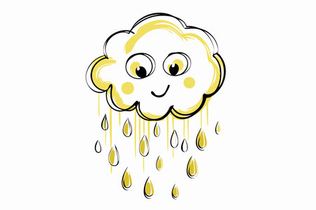 Watercolor cloud rain character for childrenのイラスト素材