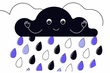 Watercolor cloud rain character for childrenのイラスト素材