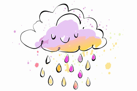 Watercolor cloud rain character for childrenのイラスト素材