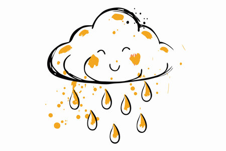 Watercolor cloud rain character for childrenのイラスト素材