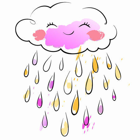 Watercolor cloud rain character for childrenのイラスト素材