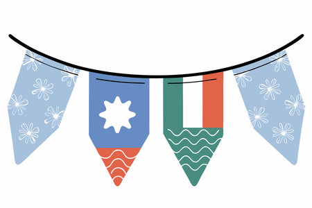 Watercolor garland of flags on white backgroundのイラスト素材