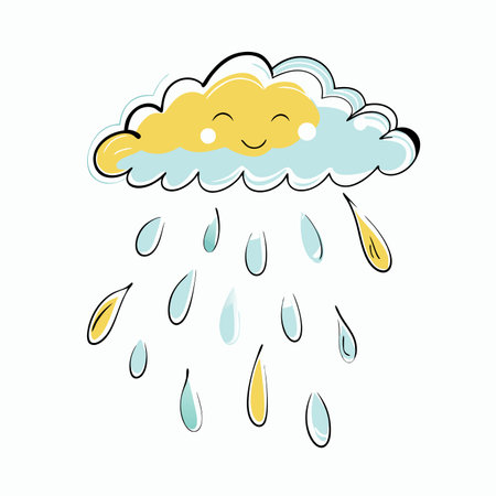 Watercolor cloud rain character for childrenのイラスト素材