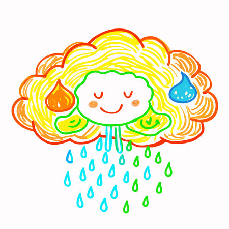 Watercolor cloud rain character for childrenのイラスト素材