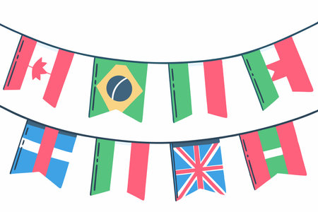 Watercolor garland of flags on white backgroundのイラスト素材