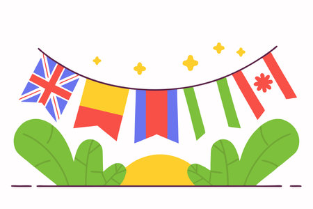 Watercolor garland of flags on white backgroundのイラスト素材