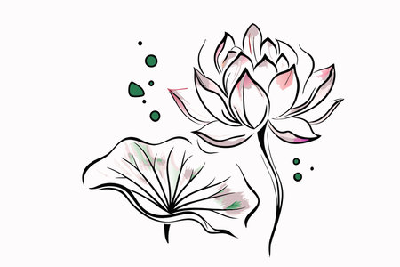 Watercolor Lotus flower and leaf on white backgroundのイラスト素材