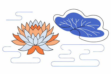 Watercolor Lotus flower and leaf on white backgroundのイラスト素材