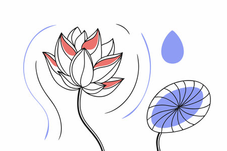 Watercolor Lotus flower and leaf on white backgroundのイラスト素材
