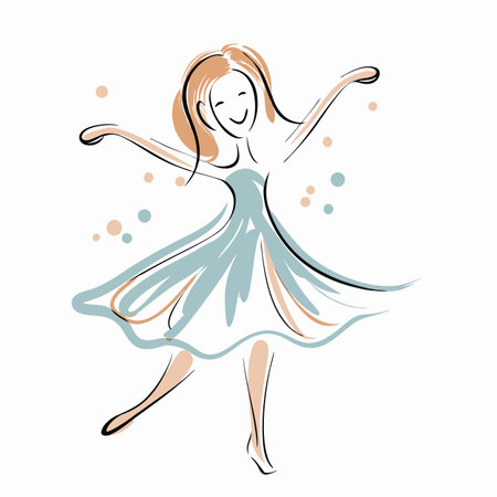 Dancing girl watercolor on white backgroundのイラスト素材