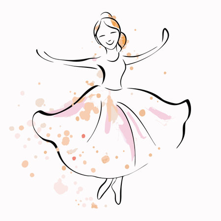 Dancing girl watercolor on white backgroundのイラスト素材
