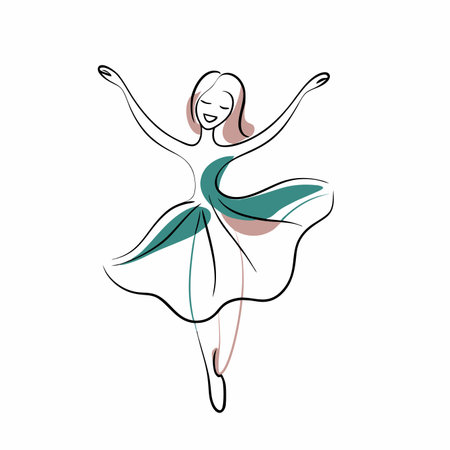 Dancing girl watercolor on white backgroundのイラスト素材