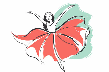 Dancing girl watercolor on white backgroundのイラスト素材