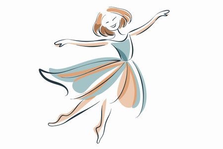 Dancing girl watercolor on white backgroundのイラスト素材