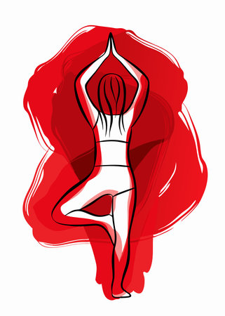 Yoga girl watercolor on white backgroundのイラスト素材