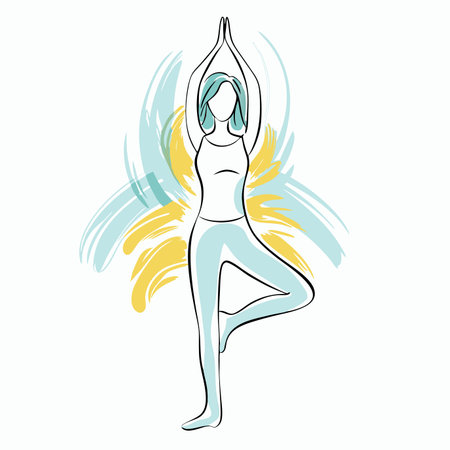 Yoga girl watercolor on white backgroundのイラスト素材