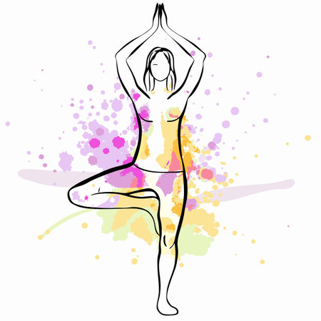 Yoga girl watercolor on white backgroundのイラスト素材