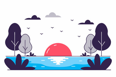 Sunset illustration vector on white backgroundのイラスト素材