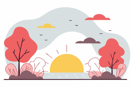 Sunset illustration vector on white backgroundのイラスト素材