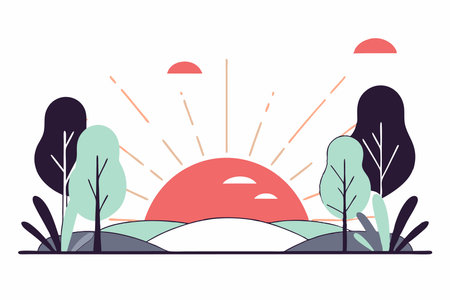 Sunrise illustration vector on white backgroundのイラスト素材