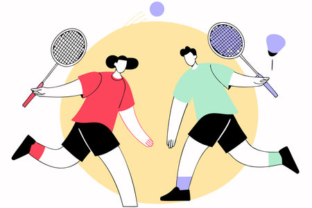 Badminton athletes concept illustration vector on white backgroundのイラスト素材