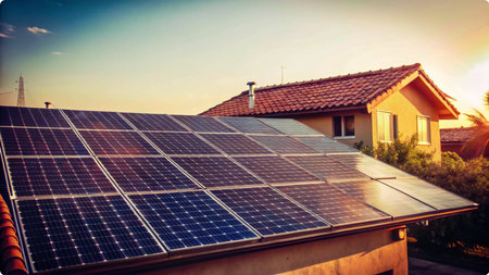Solar panels on the roof background