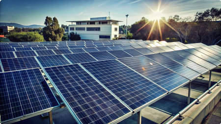 Realistic Solar photovoltaic panelsの写真素材