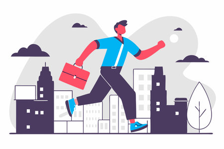 Male character running with briefcase in the city illustration vector on white backgroundのイラスト素材