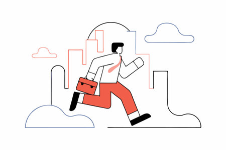 Male character running with briefcase in the city illustration vector on white backgroundのイラスト素材
