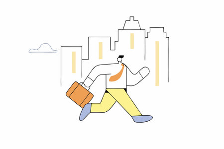 Male character running with briefcase in the city illustration vector on white backgroundのイラスト素材