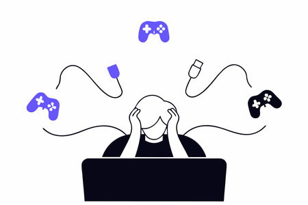 Online games addiction concept illustration vector on white backgroundのイラスト素材
