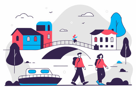 Travel illustration vector on white backgroundのイラスト素材