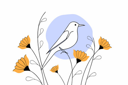 Bird and flowers illustration vector on white backgroundのイラスト素材