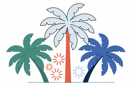 Colorful palm silhouettes illustration vector on white backgroundのイラスト素材