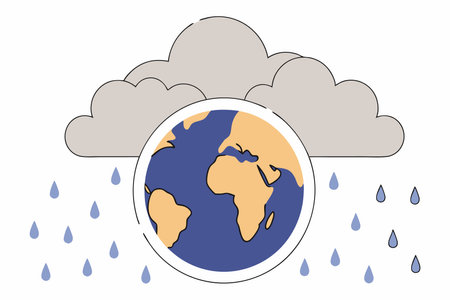 Earth with Rain Cloud illustration vector on white backgroundのイラスト素材