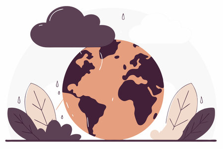 Earth with Rain Cloud illustration vector on white backgroundのイラスト素材