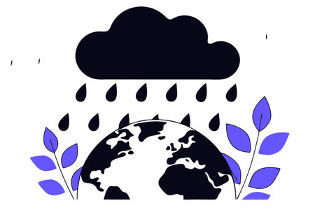 Earth with Rain Cloud illustration vector on white backgroundのイラスト素材