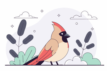 Hand drawn cardinal cartoon illustration vector on white backgroundのイラスト素材
