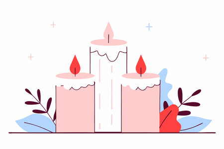 Hand drawn purple advent candles illustration vector on white backgroundのイラスト素材