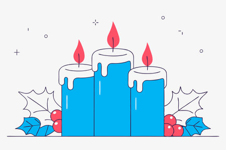 Hand drawn purple advent candles illustration vector on white backgroundのイラスト素材
