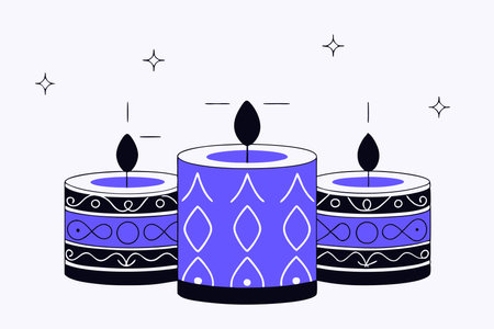 Hand drawn purple advent candles illustration vector on white backgroundのイラスト素材