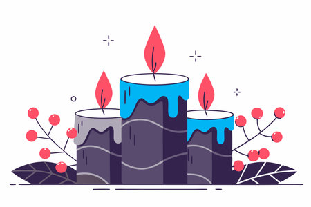 Hand drawn purple advent candles illustration vector on white backgroundのイラスト素材