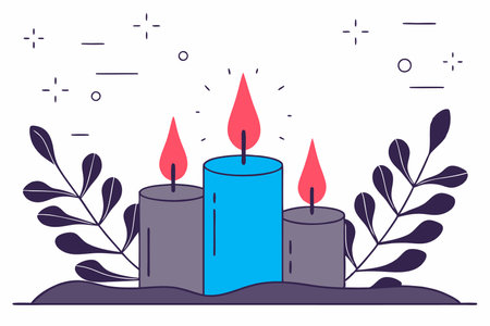Hand drawn purple advent candles illustration vector on white backgroundのイラスト素材