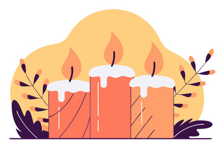 Hand drawn purple advent candles illustration vector on white backgroundのイラスト素材