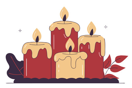Hand drawn purple advent candles illustration vector on white backgroundのイラスト素材
