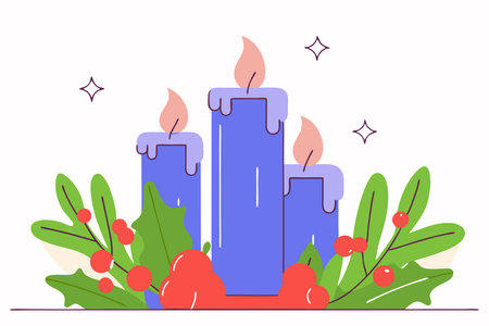 Hand drawn purple advent candles illustration vector on white backgroundのイラスト素材