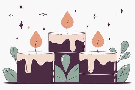 Hand drawn purple advent candles illustration vector on white backgroundのイラスト素材