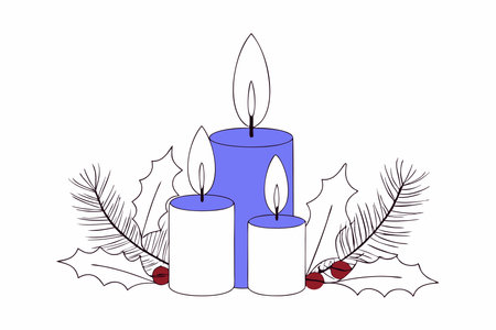 Hand drawn purple advent candles illustration vector on white backgroundのイラスト素材